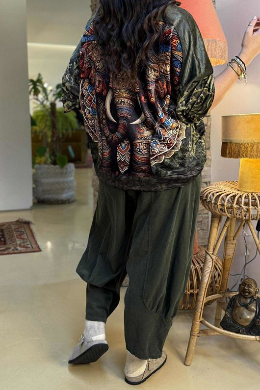 Lomi Mandala Stretch Velour Sweatshirt Olive